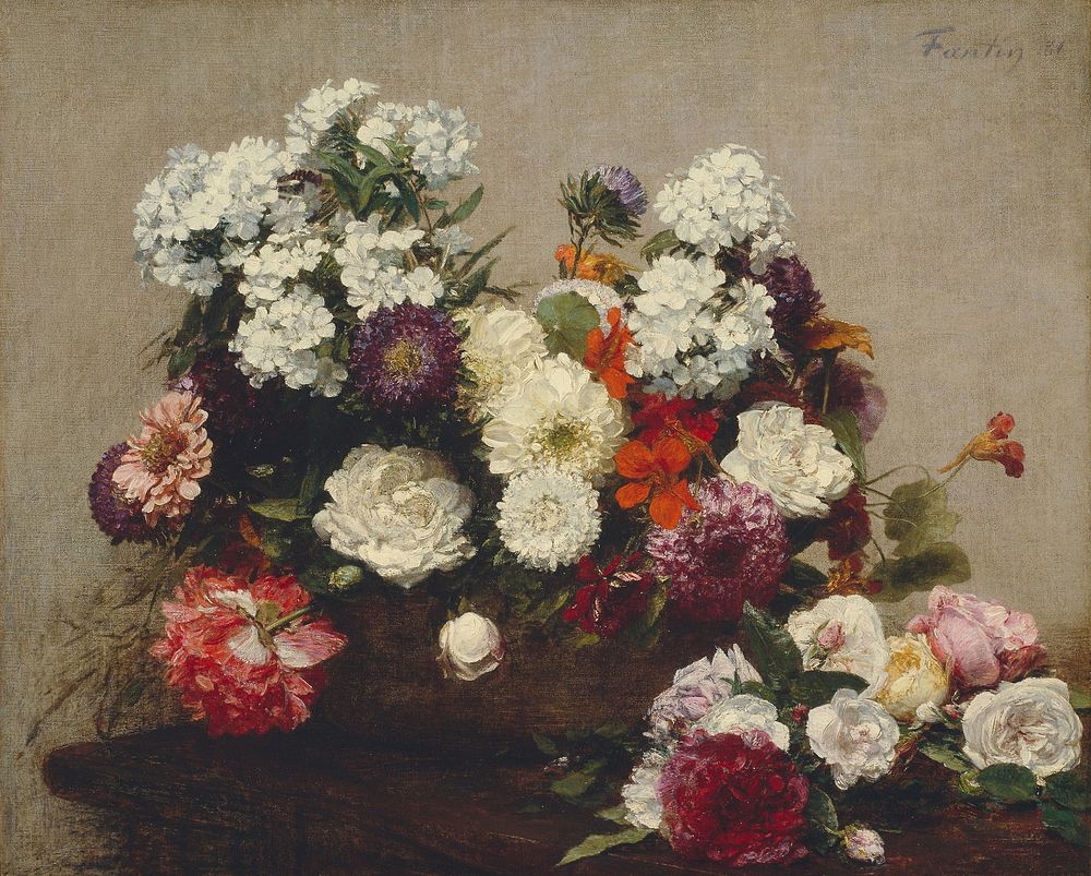 Still Life with Flowers (1881) painting in high resolution by Henri Fantin-Latour. 
