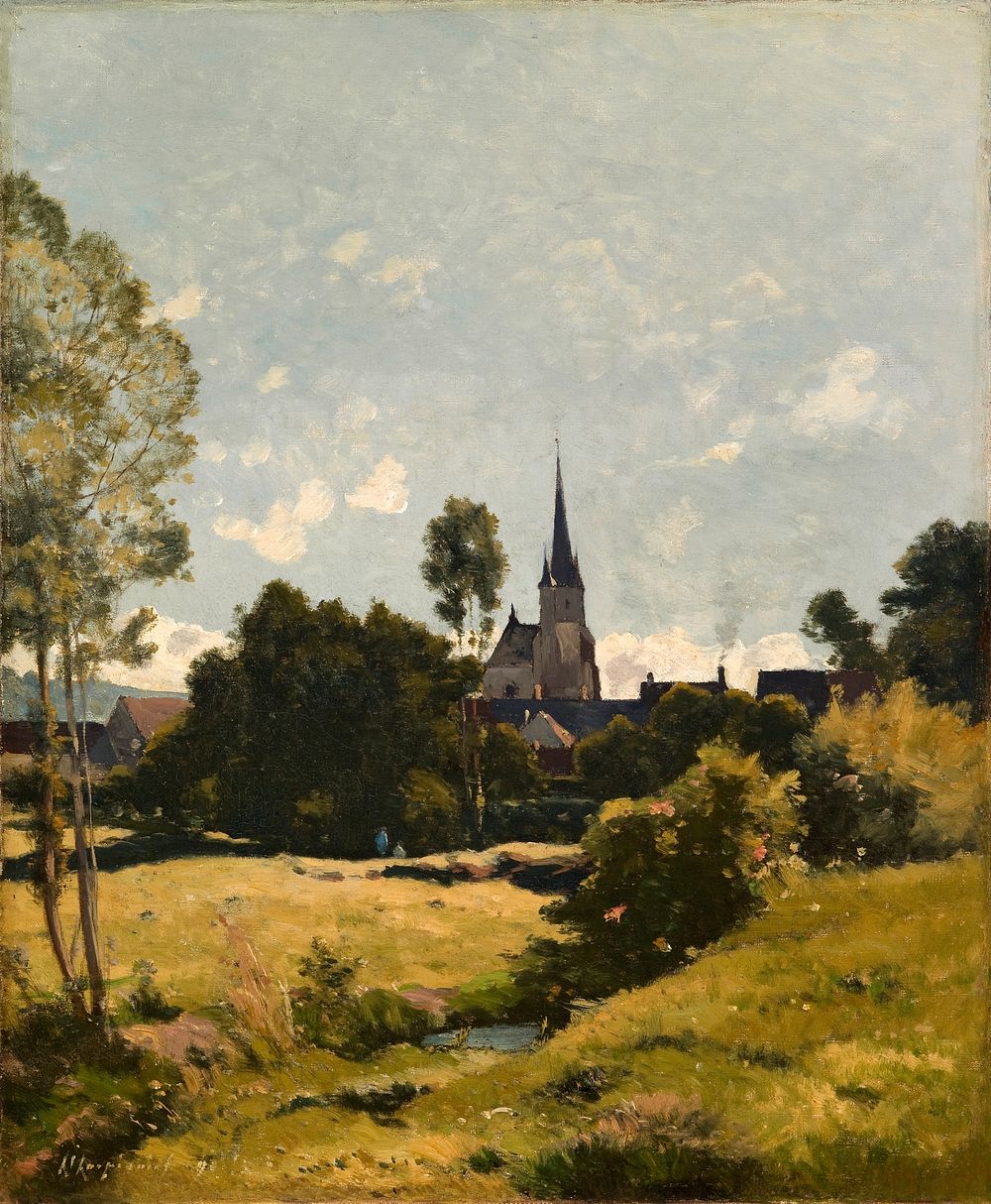 The Village Church (1891) painting in high resolution by Henri-Joseph Harpignies. 
