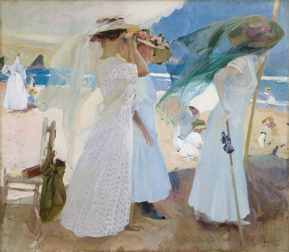 Under the Awning, Zarautz (1910) painting in high resolution by Joaqu&iacute;n Sorolla y Bastida. 
