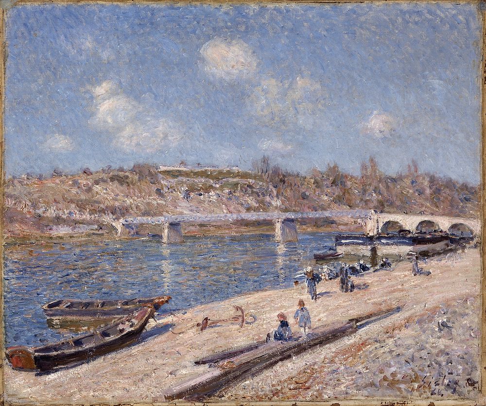 The Beach at Saint-Mammès (1884) painting in high resolution by Alfred Sisley. 