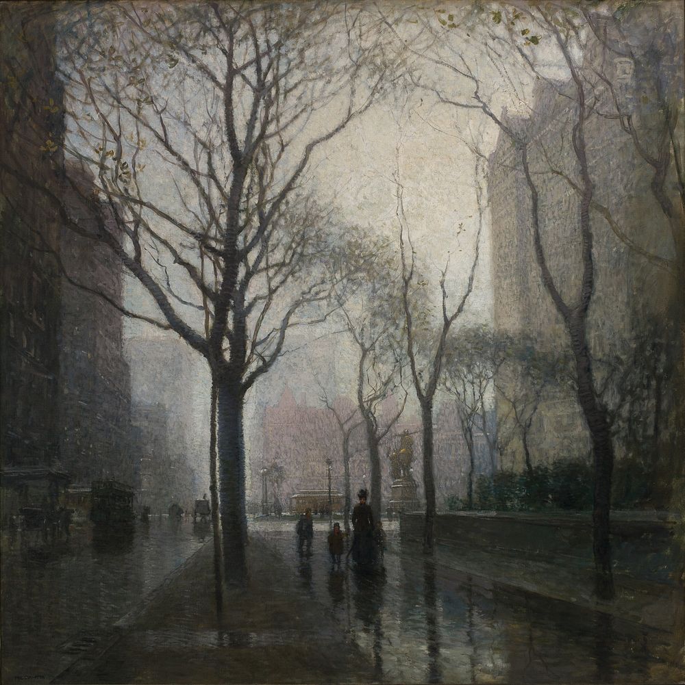 The Plaza after the Rain (1908) painting in high resolution by Paul Cornoyer. 