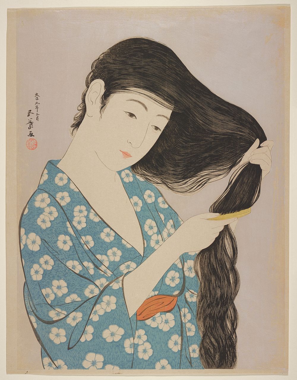 Woman Combing Her Hair (1920) print in high resolution by Goyō Hashiguchi.  
