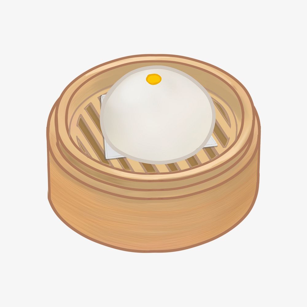 Chinese steamed bun in bamboo steamer illustration