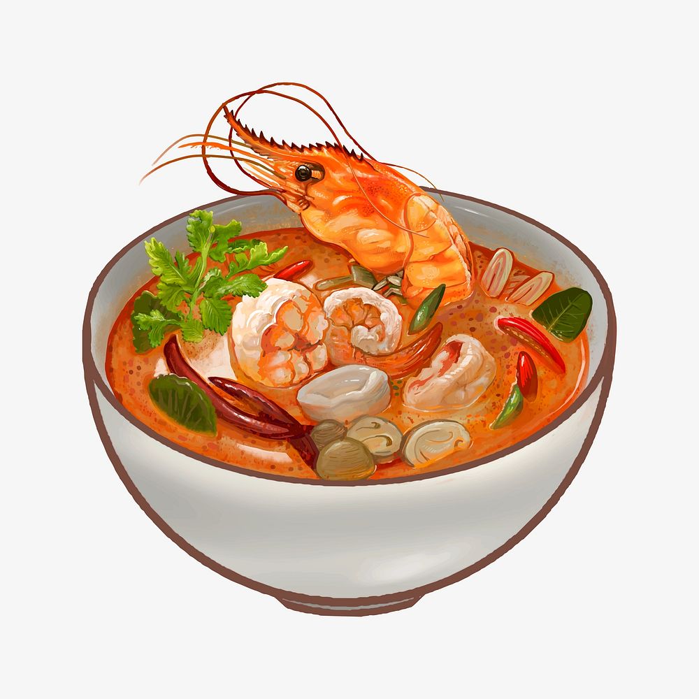 Tom Yum Kung soup illustration, Thai food