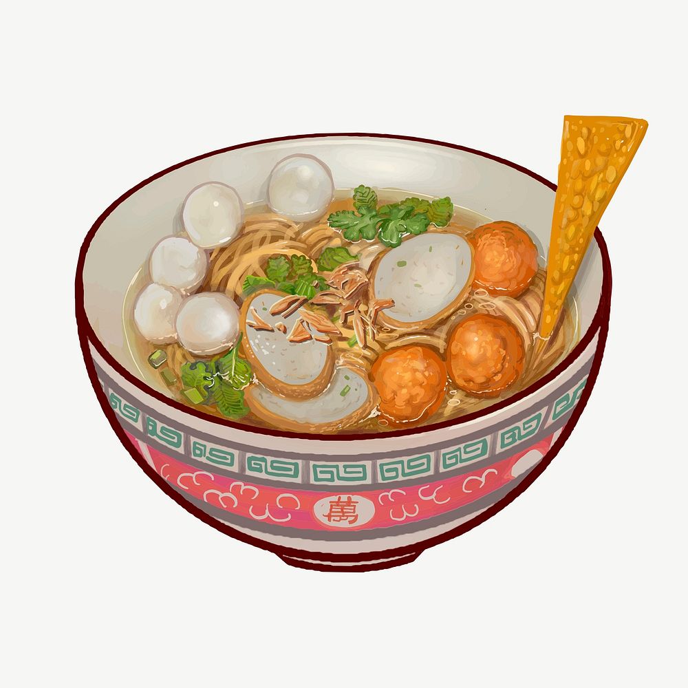 Noodle soup illustration collage element psd