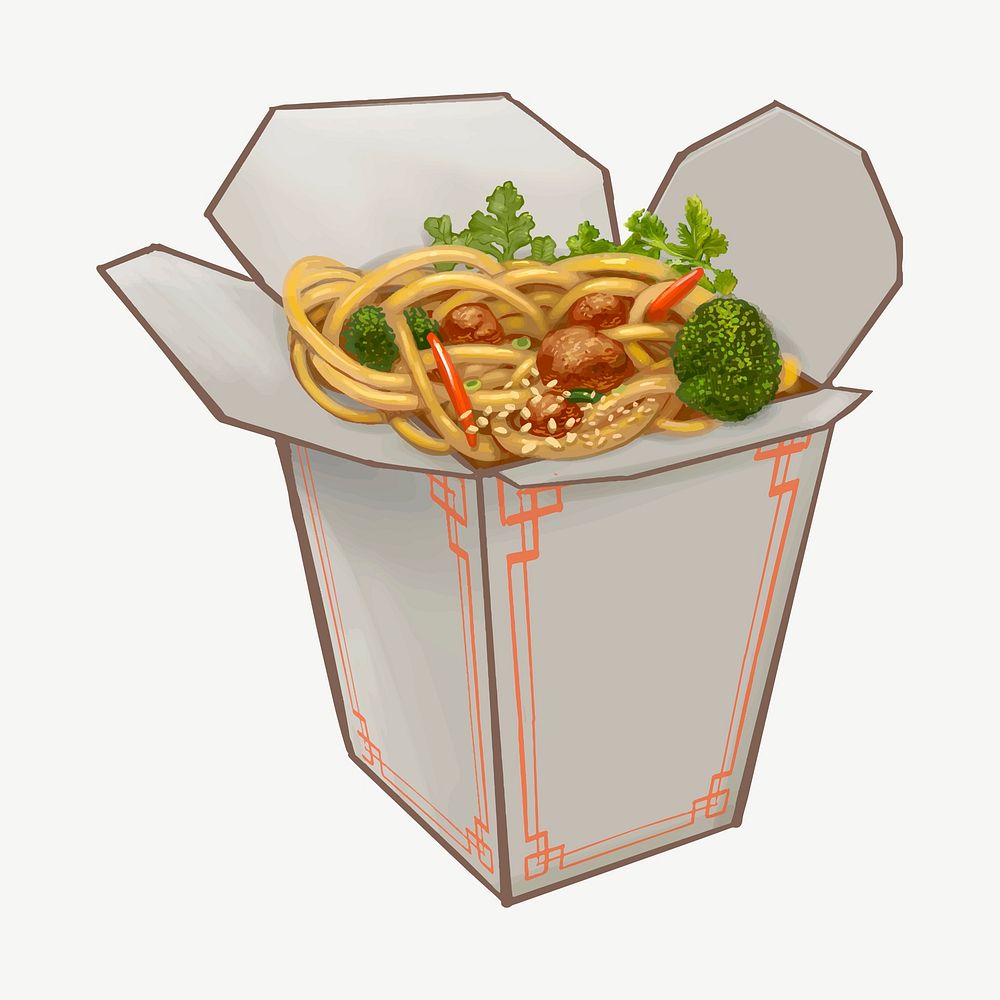 Chow mein noodle illustration collage element psd