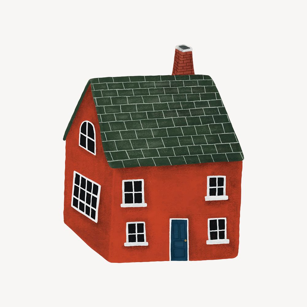 Hand-drawn red house with a green roof