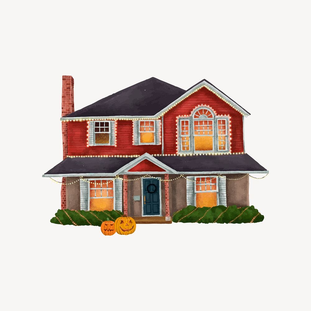 Hand drawn Halloween decorated house