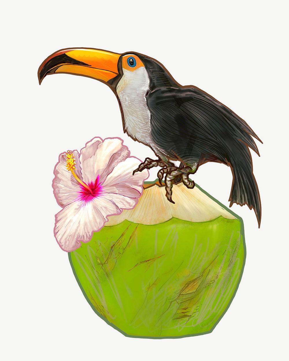 Toucan bird illustration collage element psd