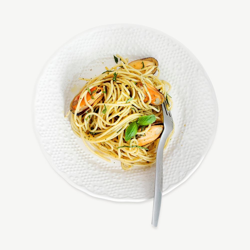 Seafood spaghetti collage element psd