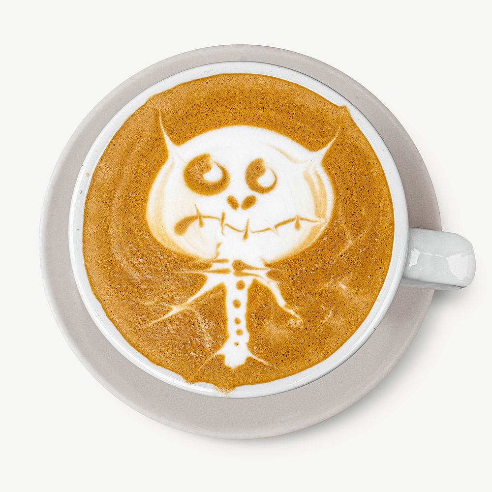 Monster latte art coffee  collage element psd