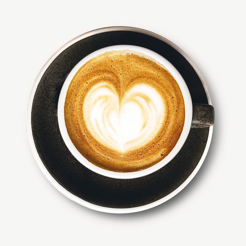 Heart latte art coffee  collage element psd