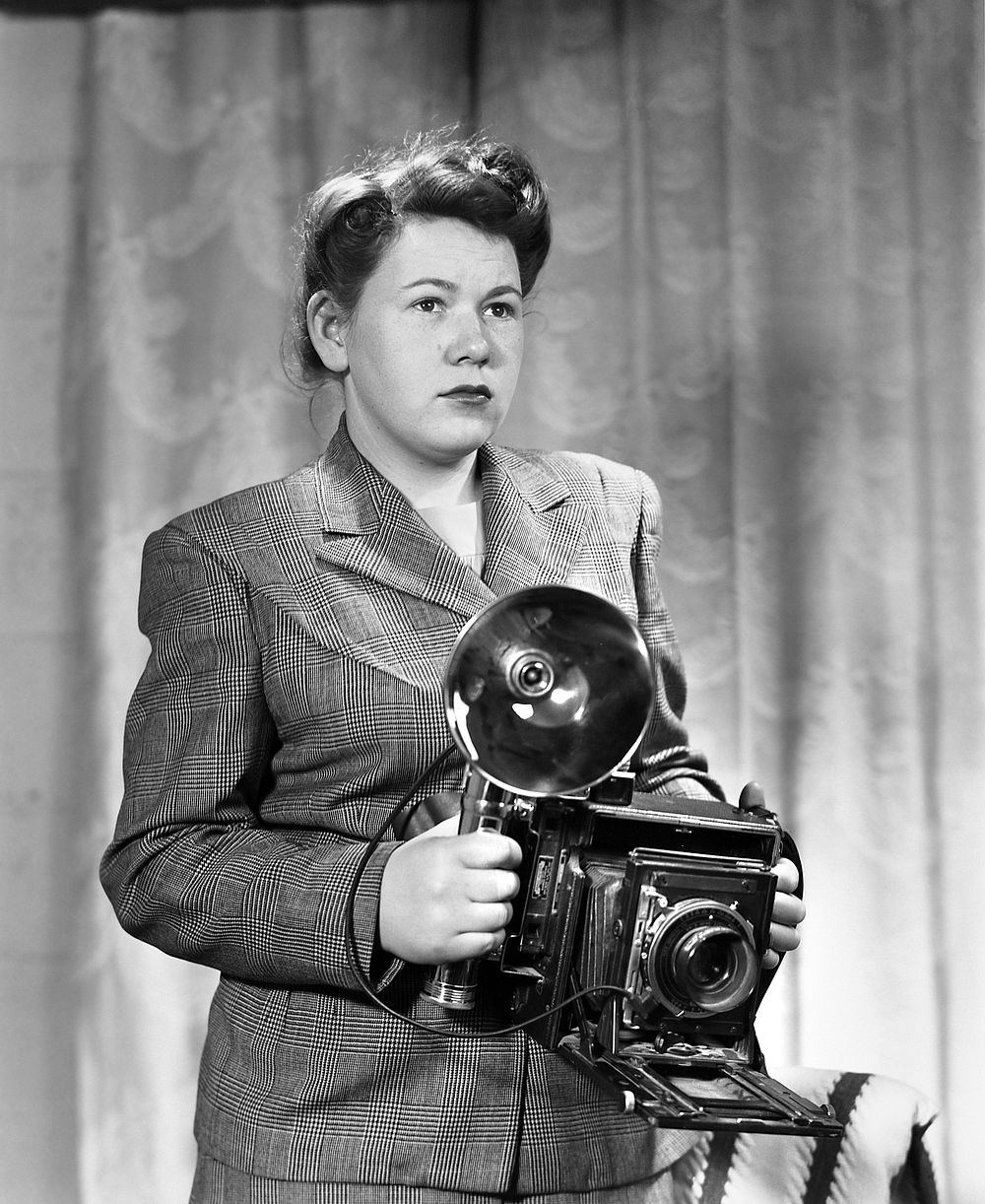 Helen Bean with 4x5 Press Camera Oak Ridge 1947