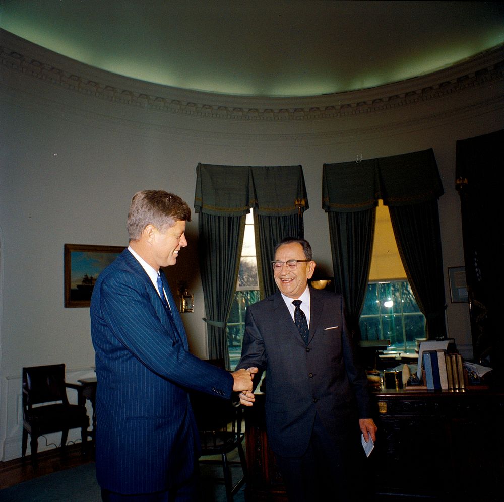 President John F. Kennedy with Visitor. Original public domain image from Flickr
