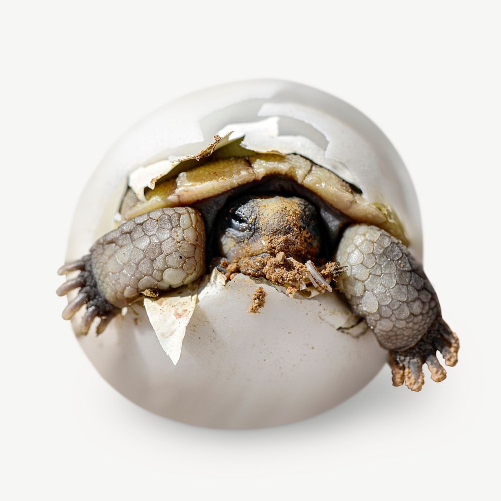 Turtle in egg collage element psd