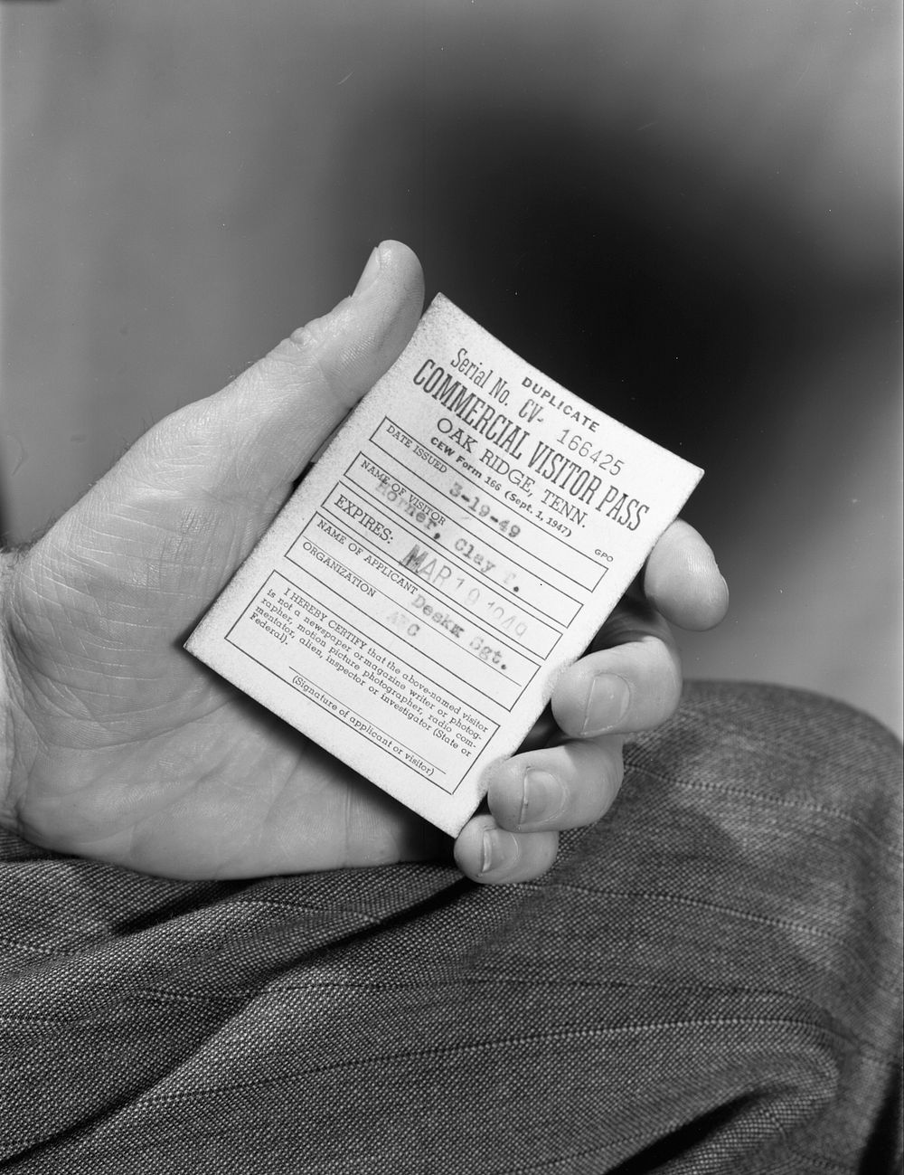 Last Pass Issued in Oak Ridge 1949