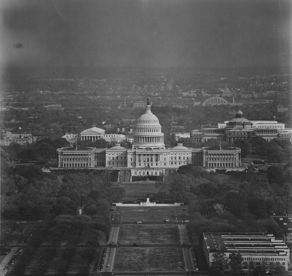 Photograph of the United States Capitol from the Washington Monument. Original public domain image from Flickr