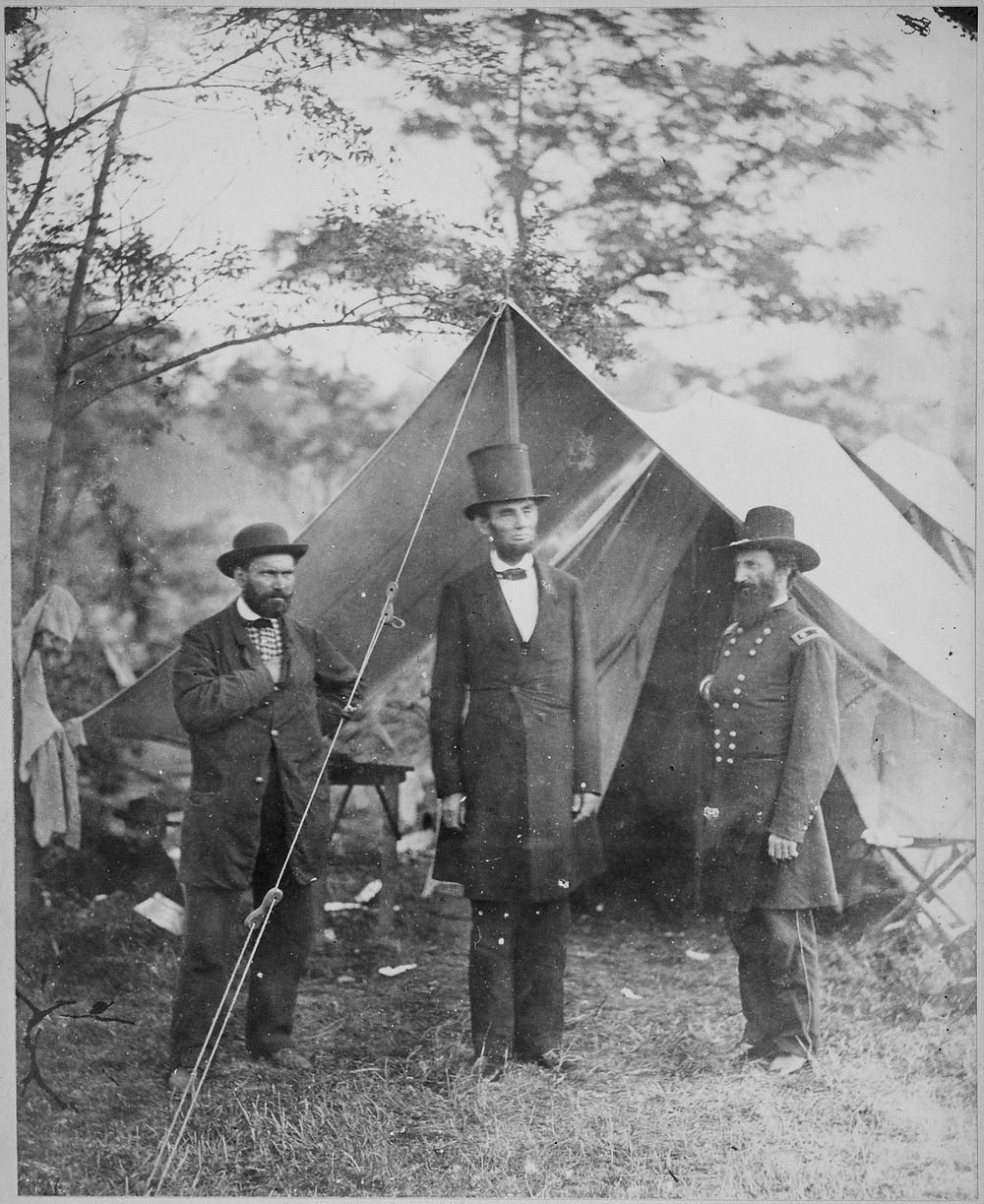 President Lincoln, Allan Pinkerton, and Maj. Gen. John A. McCleland. Original public domain image from Flickr