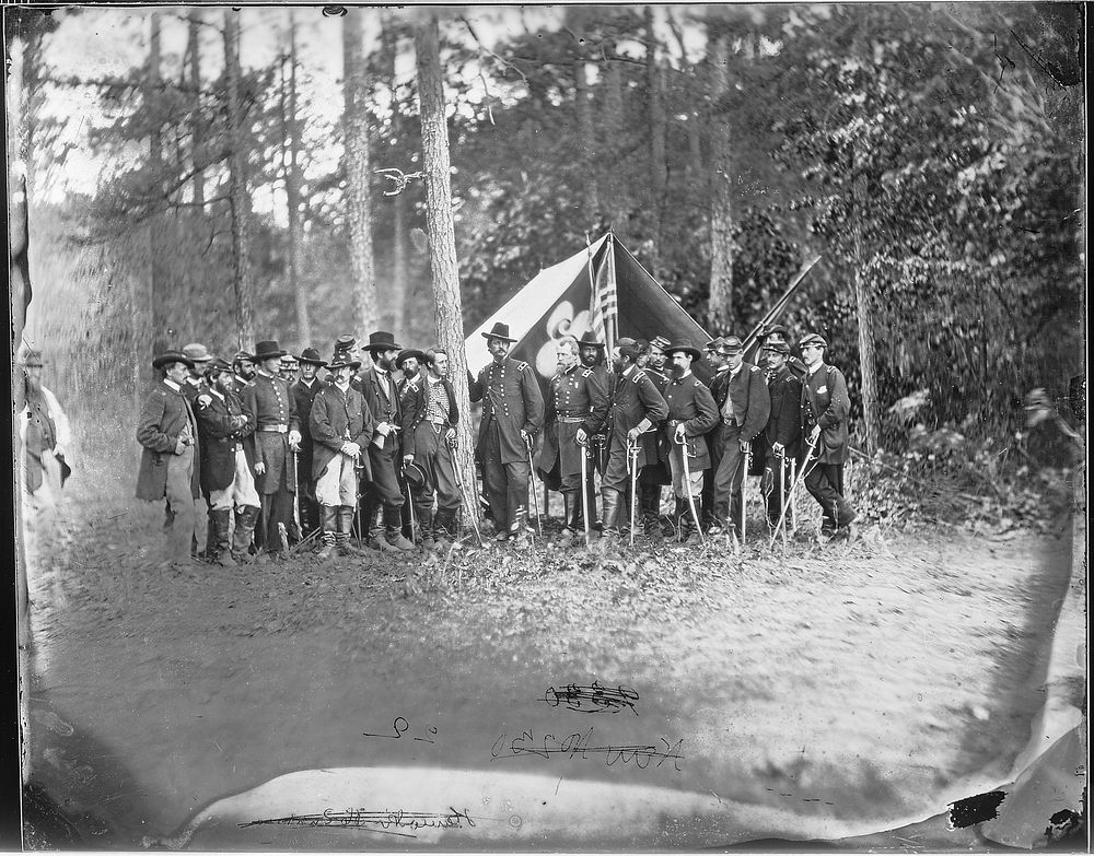 General Winfield S. Hancock and Staff of Twenty-Three. Recognized-- General Francis C. Barlow, General David B. Birney…