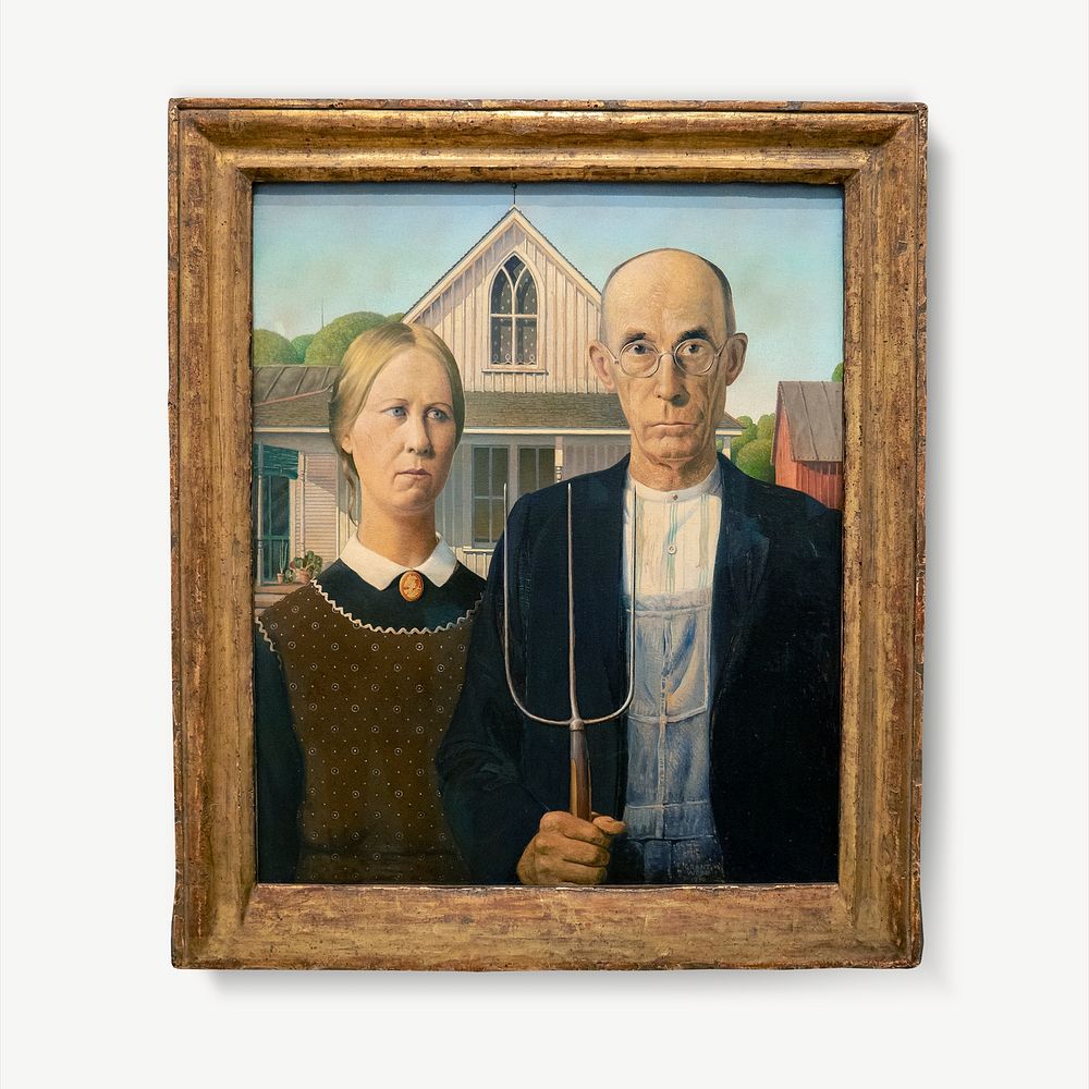 American Gothic by Grant Wood collage element psd