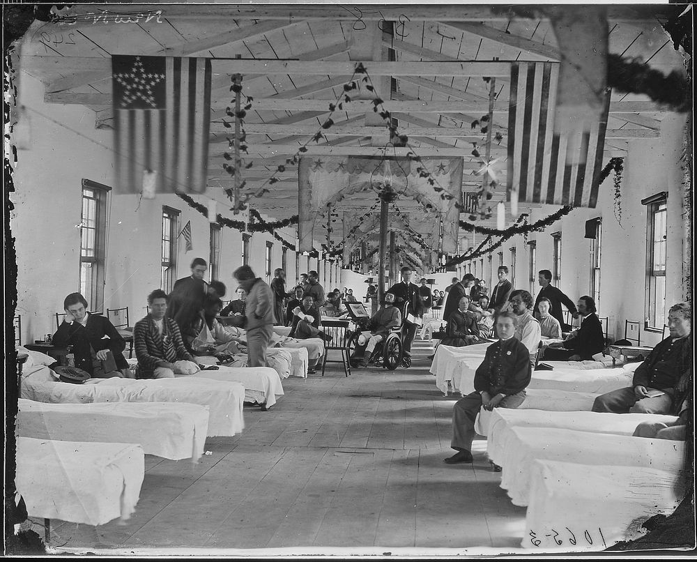 Wounded soldiers in hospital by Mathew Brady. Original public domain image from Flickr