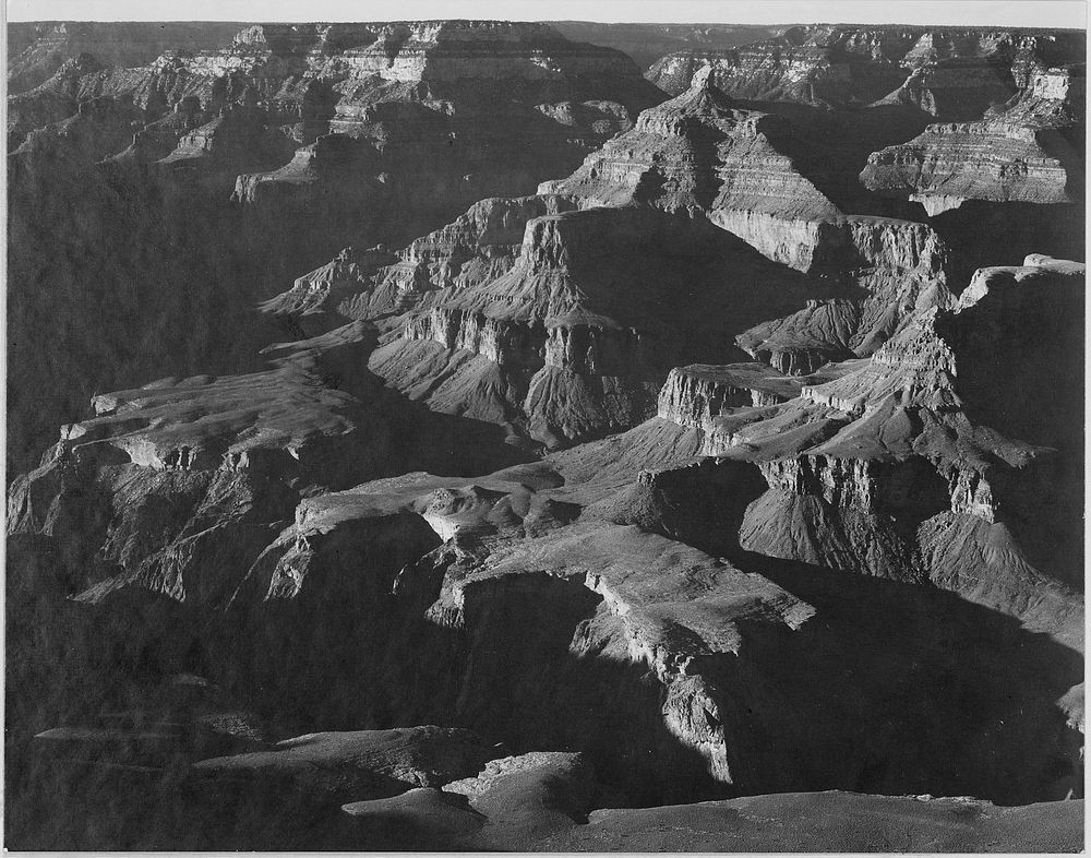 Close in view, looking down toward peak formations, "Grand Canyon National Park," Arizona. Photographer: Adams, Ansel, 1902…
