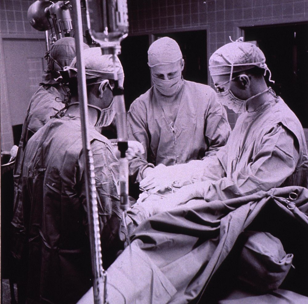 Open-heart surgery, NIH, 1955.Original public domain image from Flickr 