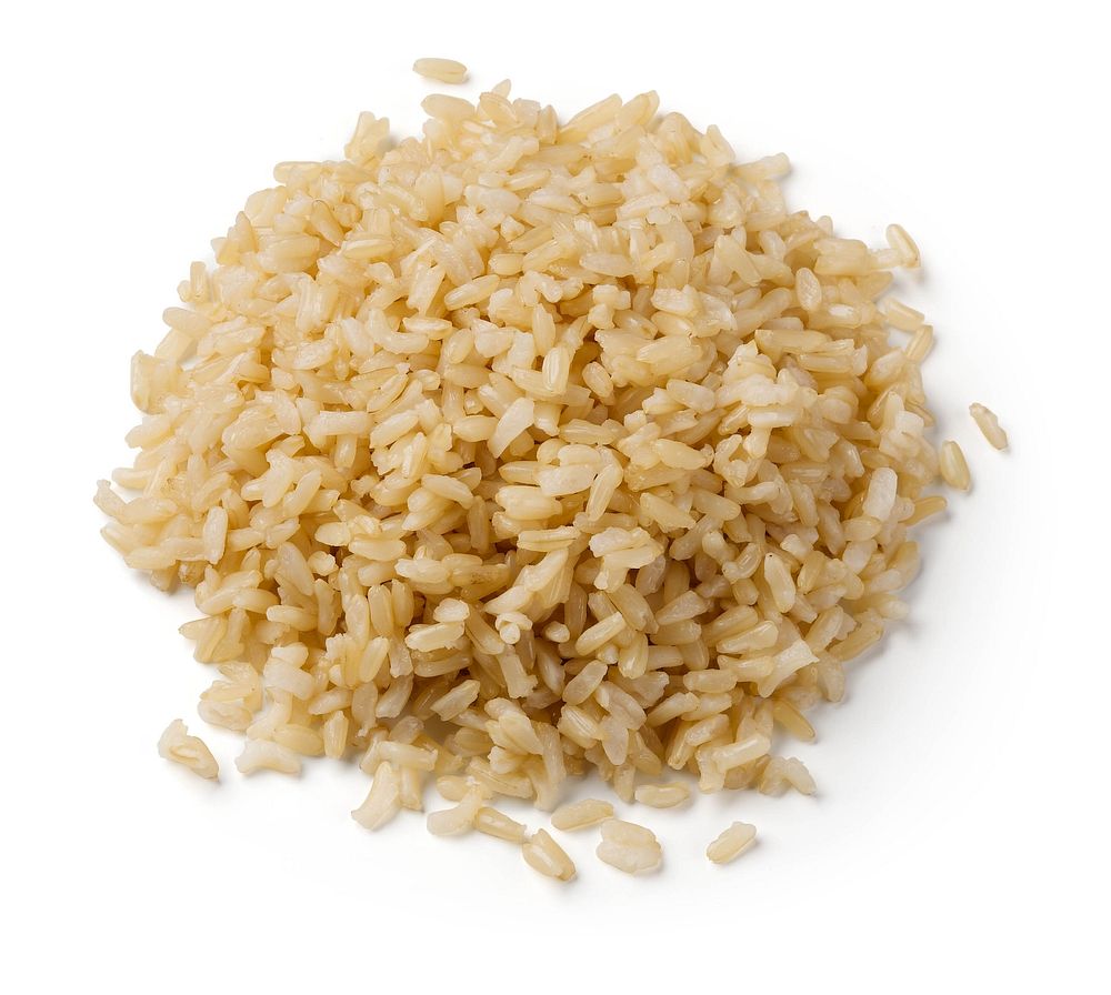 Cooked brown rice on white background. Original public domain image from Flickr