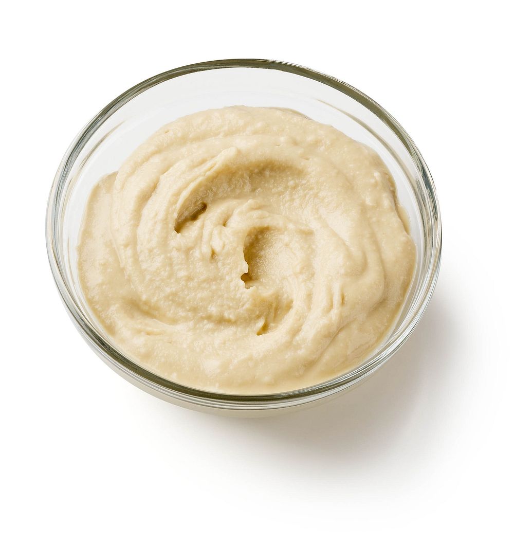 Hummus in clear bowl. Original public domain image from Flickr