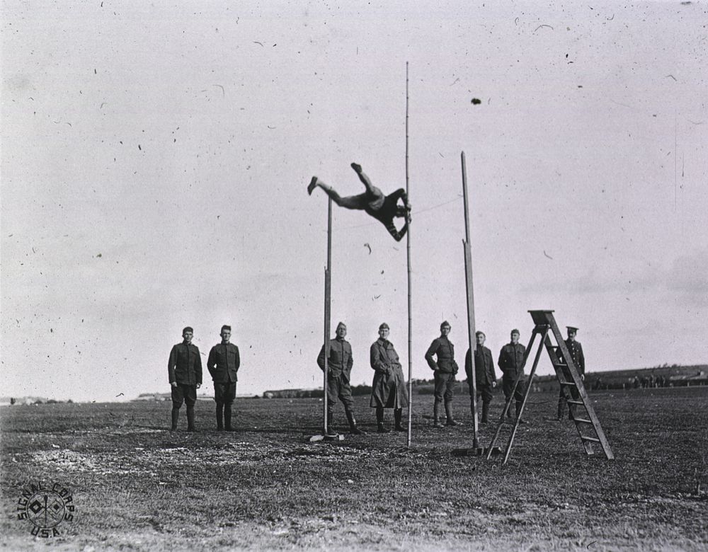 U.S. Army. Camp Hospital No.35, Winchester, England: Athletics- Pole Vaulting. Original public domain image from Flickr