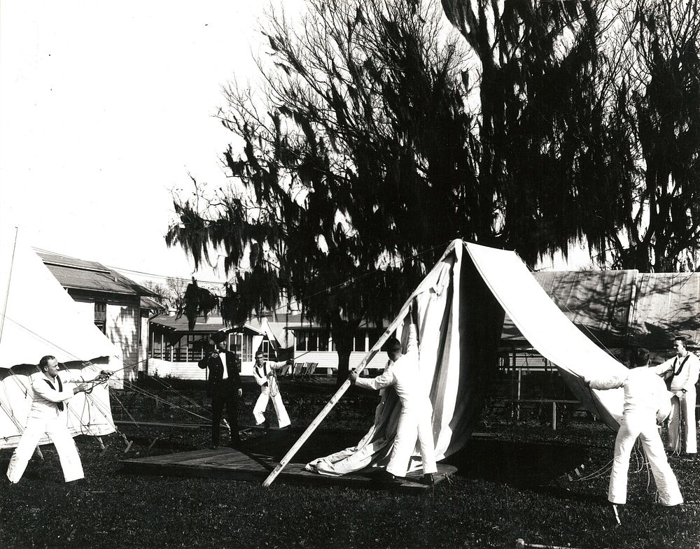 U.S. Naval Hospital, New Orleans, LA. Third stage in pitching a tent.
