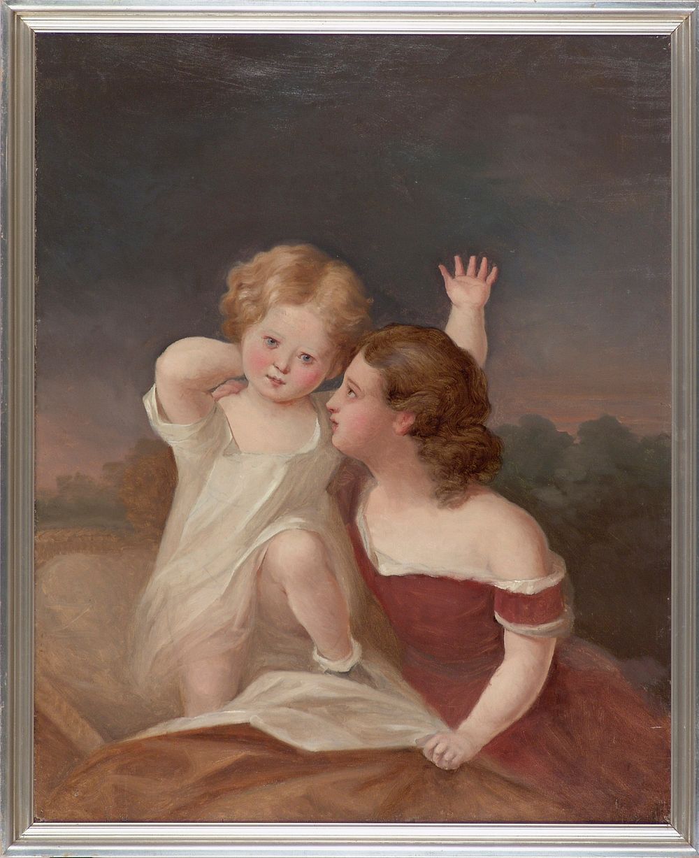 A child and a young girl, portrait sketch, Berndt Abraham Godenhjelm