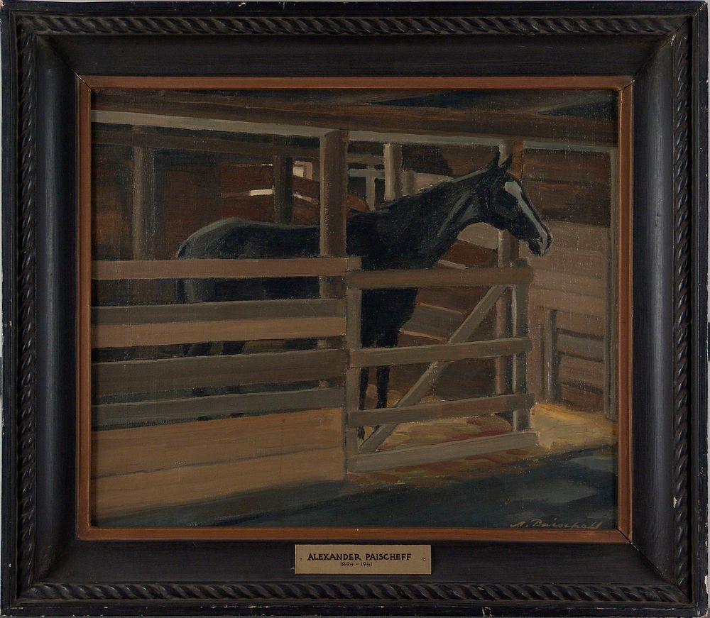 Jallu, musta hevonen pilttuussaan, 1929, Alexander Paischef