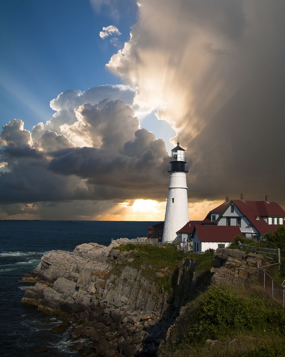Lighthouse, sunrise landscape. View public domain image source here