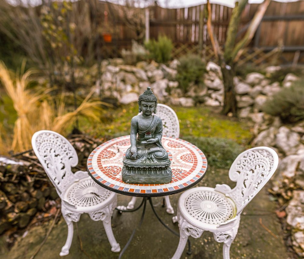 Buddha statue, outdoor garden. View public domain image source here