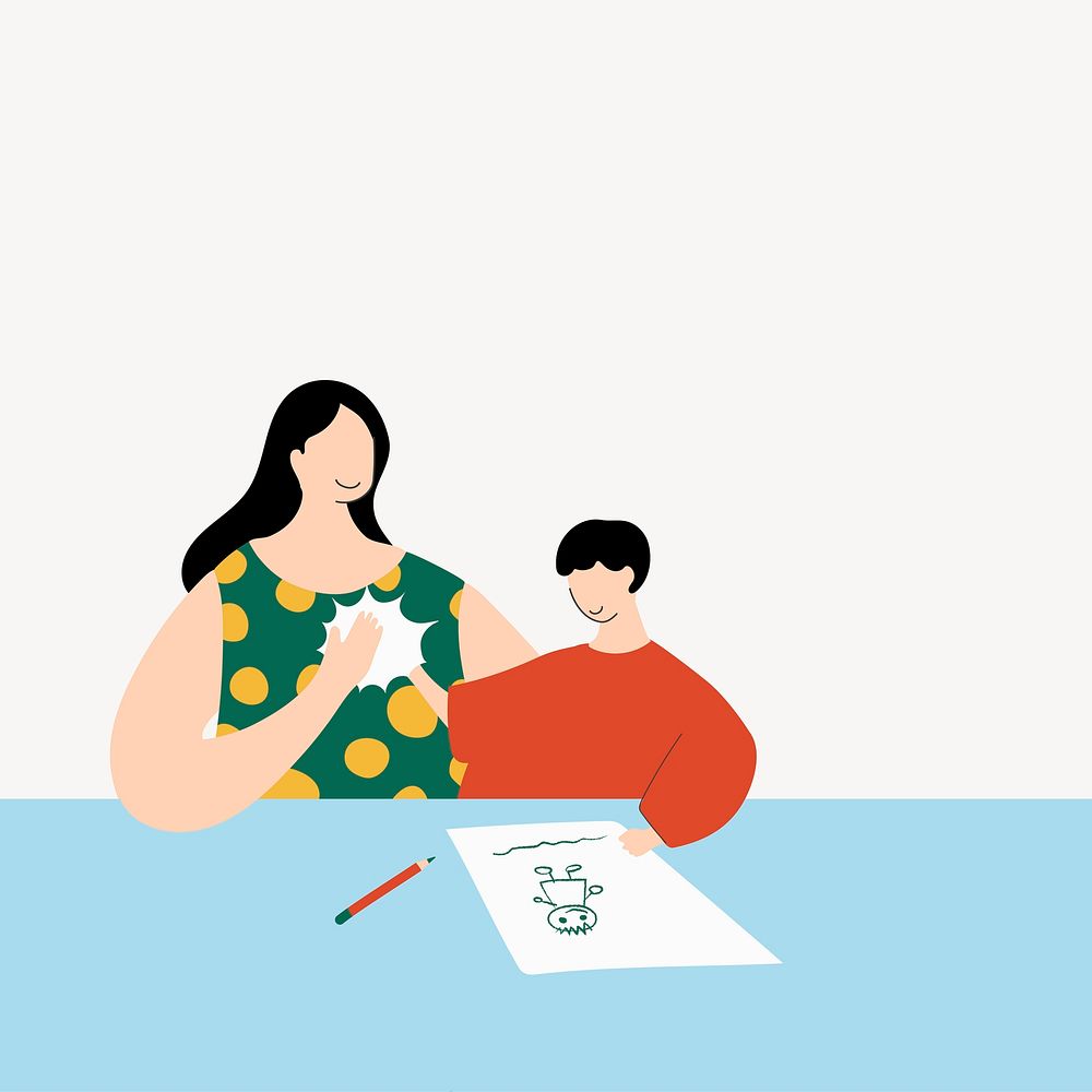 Mother teaching son collage element vector
