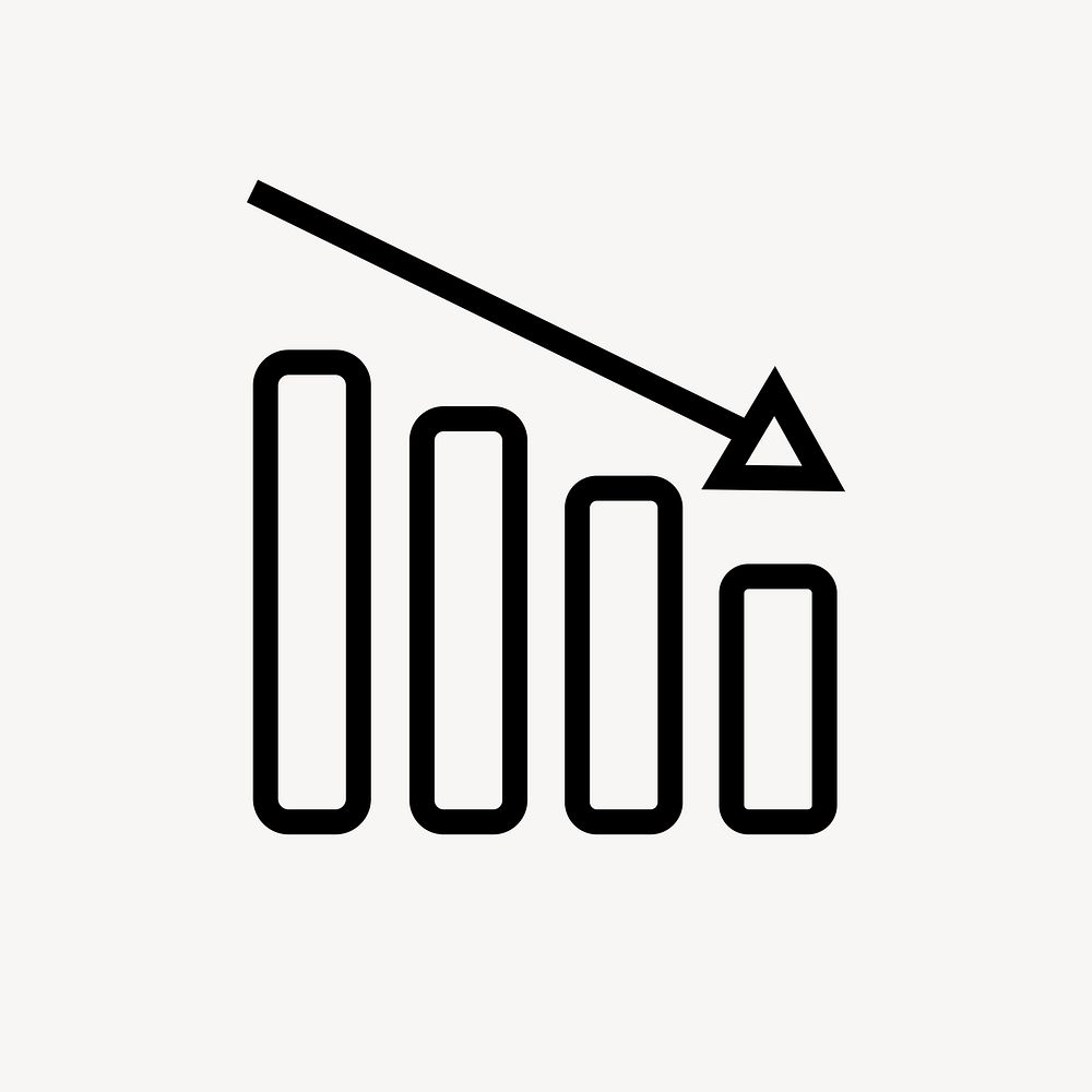 Falling table chart icon, line art graphic vector