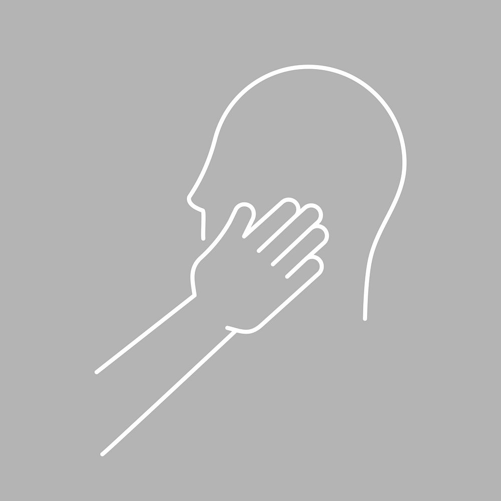Hand touching face icon, line art graphic vector