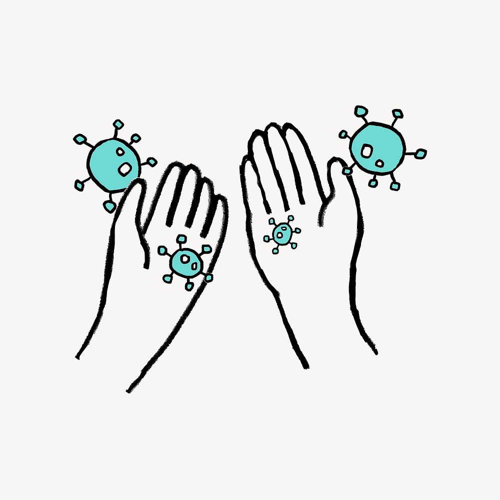 Covid-19 germs on hands doodle collage element vector