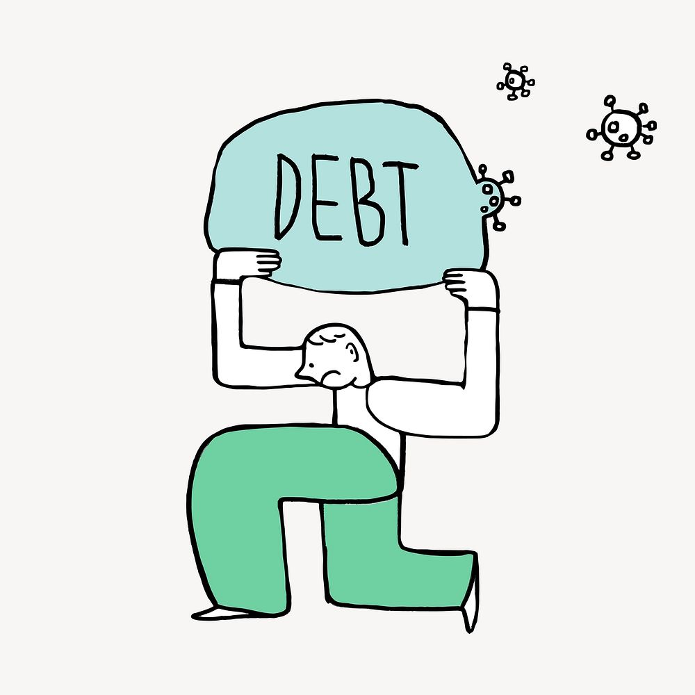Man with debt doodle collage element vector