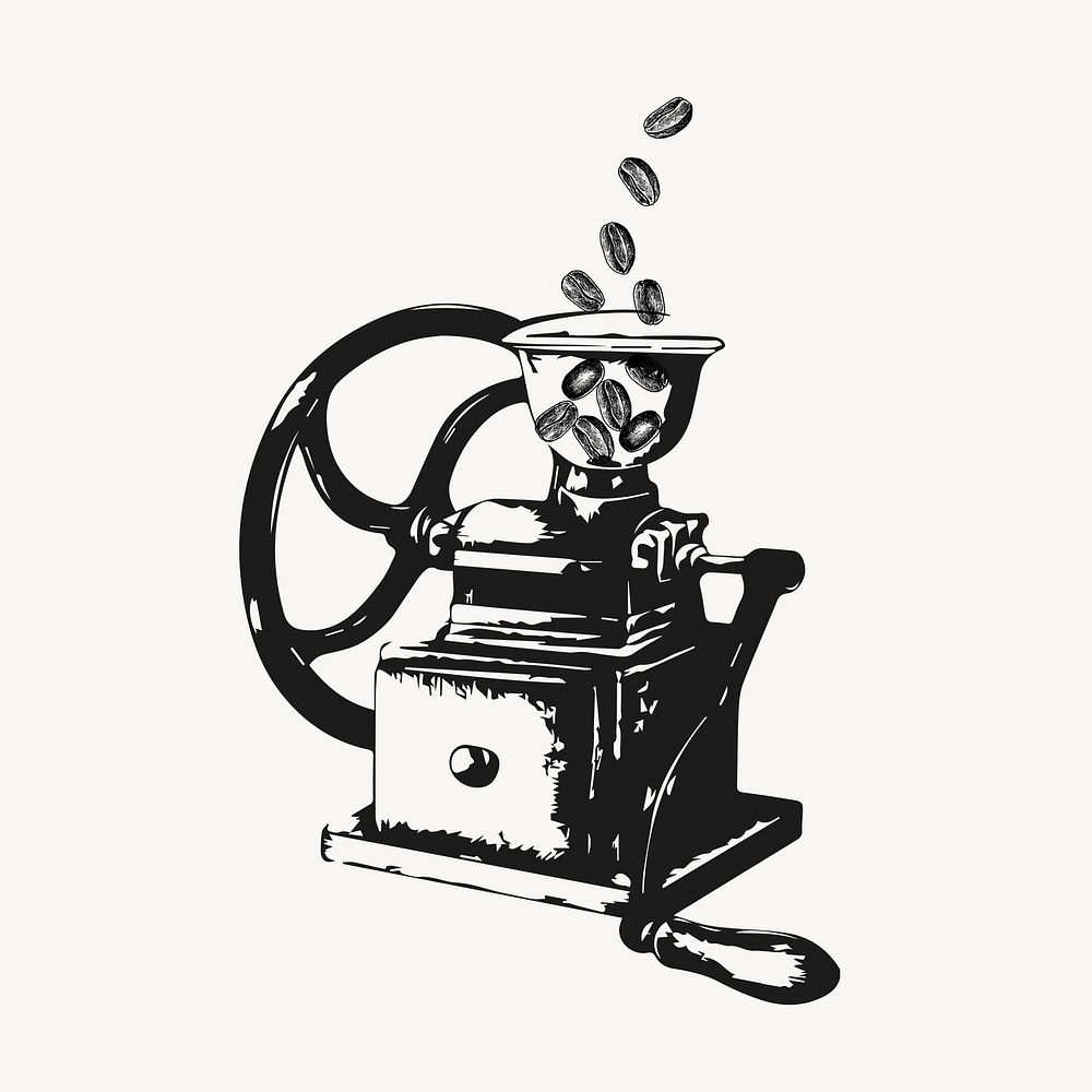 Vintage coffee grinder, black & white illustration