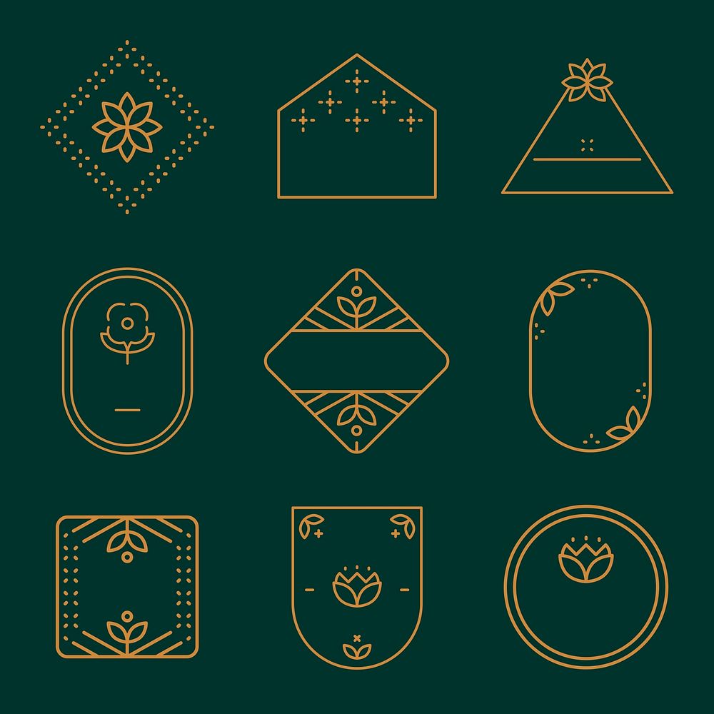 Gold creative logo element, botanical design vector