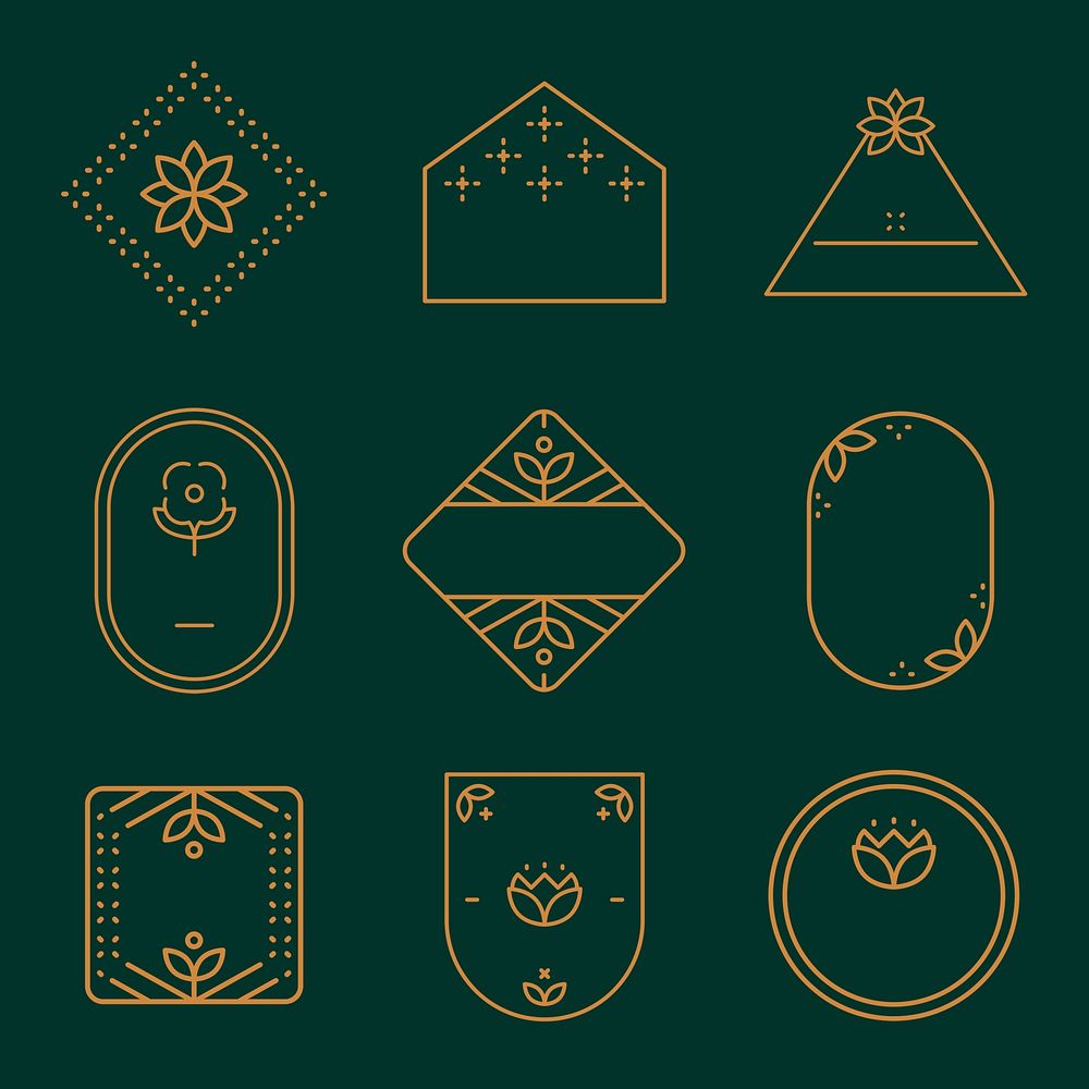 Gold creative logo element, botanical design psd