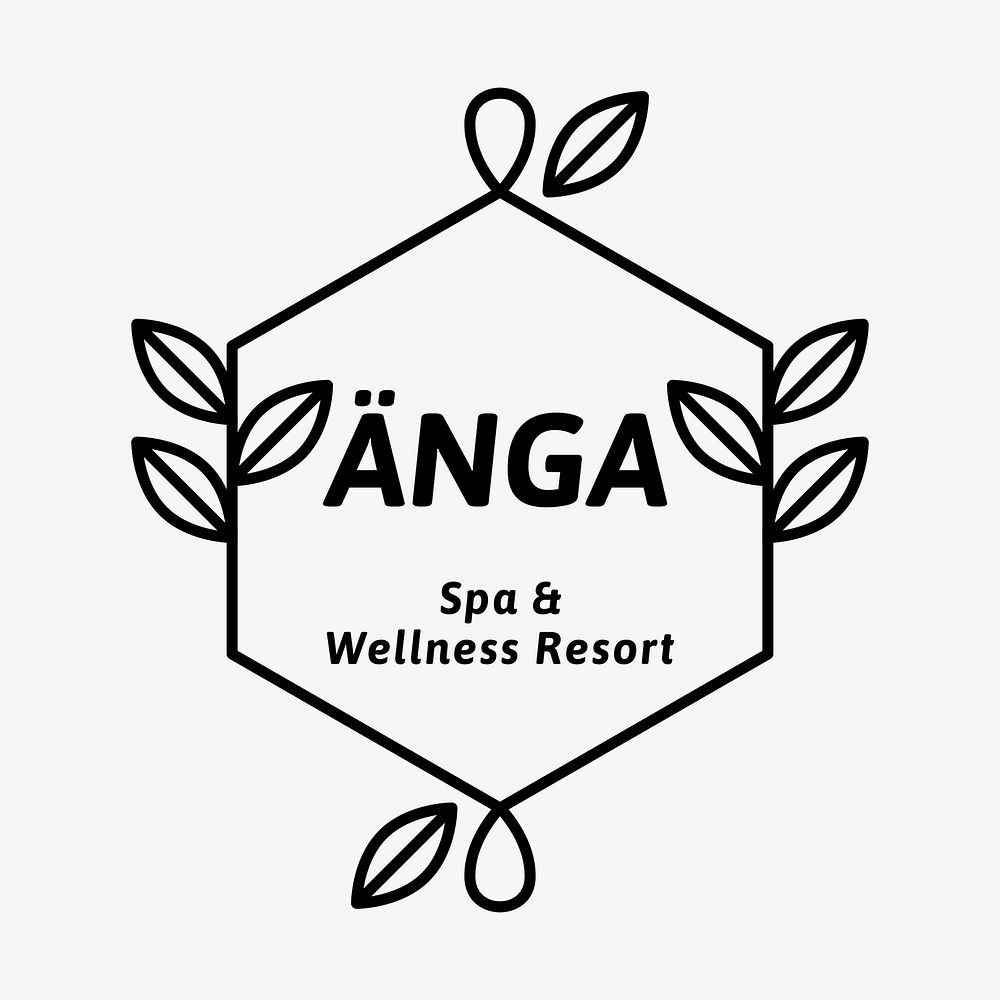 Spa & wellness resort logo, black and white botanical design  psd