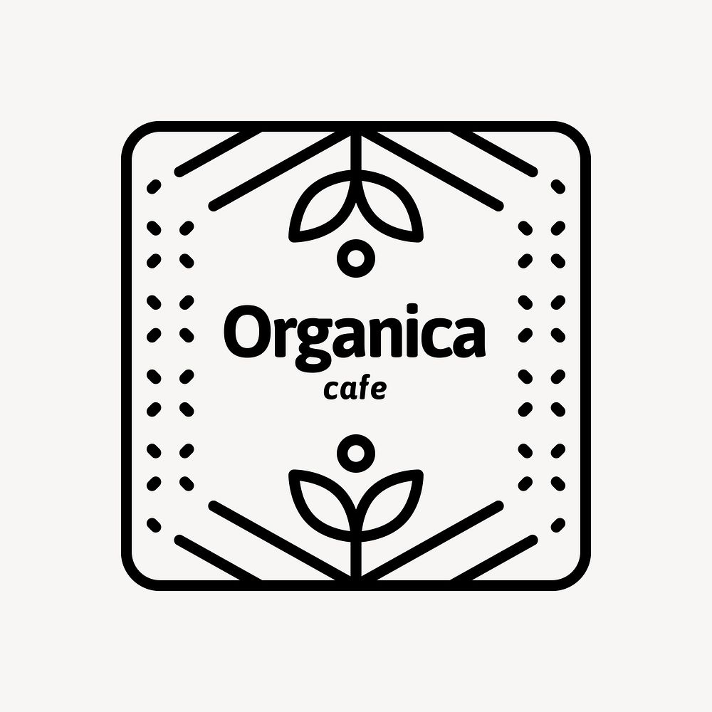 Organic cafe logo, black and white botanical design  vector