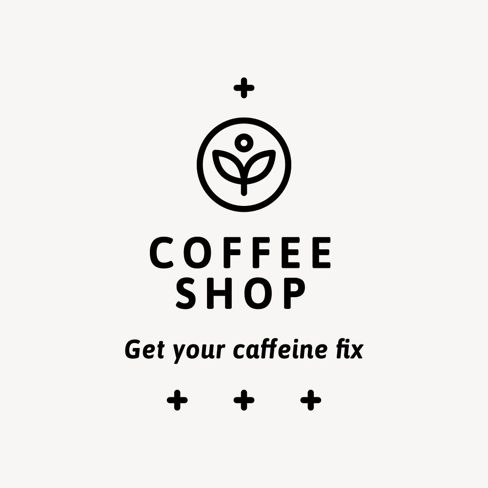 Coffee shop logo, black and white botanical design  vector