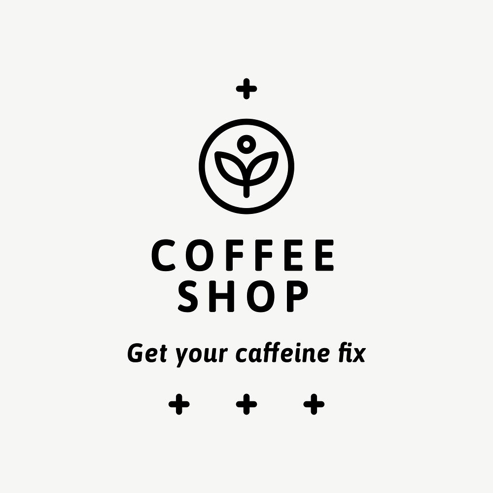 Coffee shop logo, black and white botanical design  psd