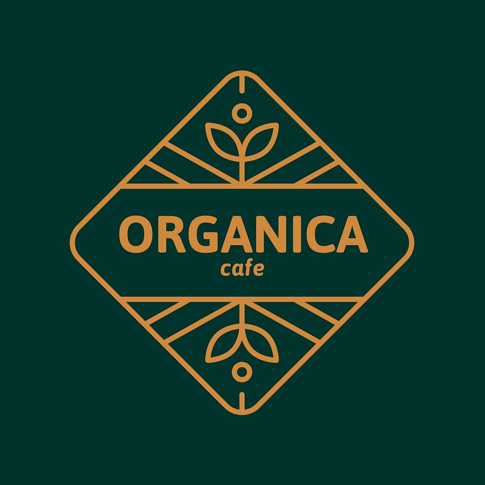 Gold cafe logo, botanical green design vector
