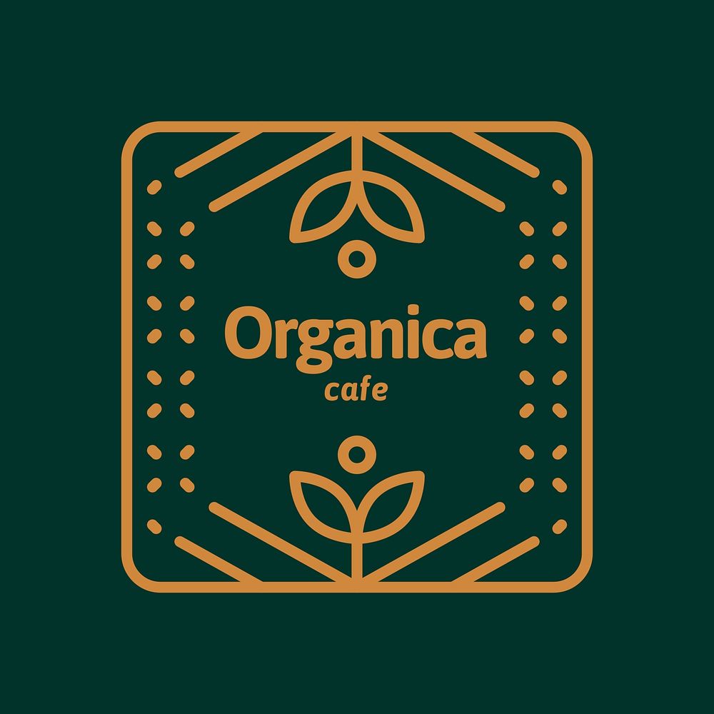 Organic cafe logo, botanical gold and green design psd
