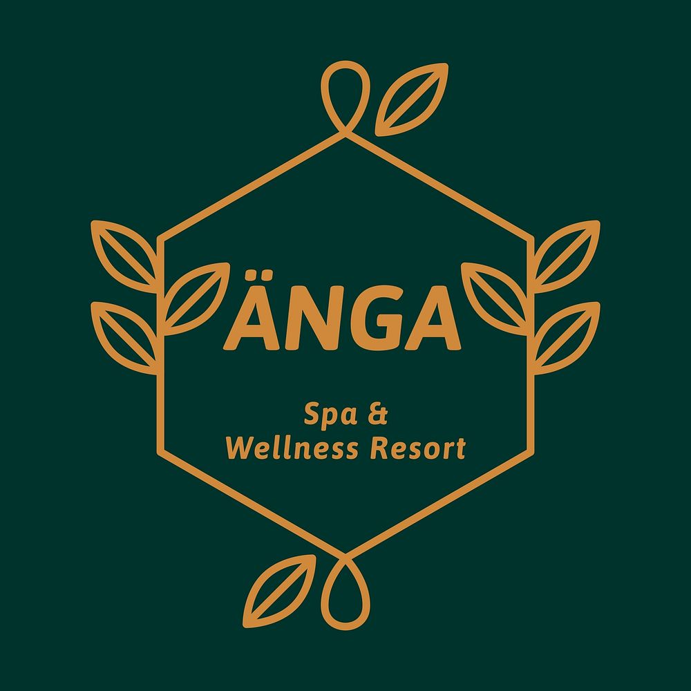 Wellness resort logo, botanical gold and green design vector